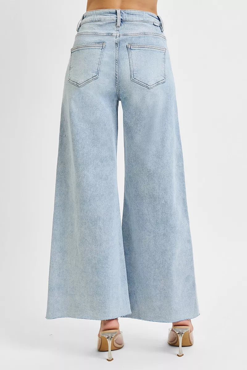 RISEN Full Size High Rise Ankle Wide Palazzo Jeans Plus Size OutfitFlow