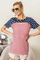 BiBi American Flag Theme Front Cut Out Top OutfitFlow