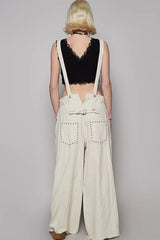 POL Raw Hem Studded Knee Patches Cargo Overalls OutfitFlow