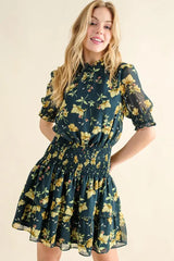 And The Why Floral Print Smocked Waist Mini Dress OutfitFlow