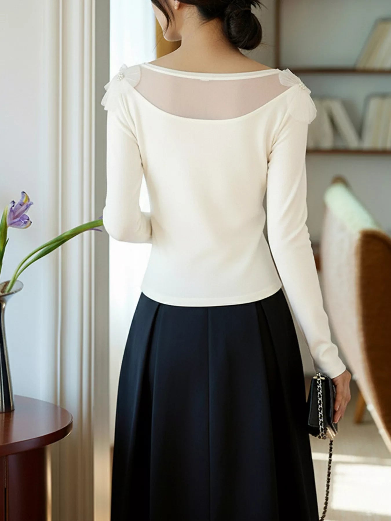 Floral Applique Long Sleeve T-Shirt OutfitFlow