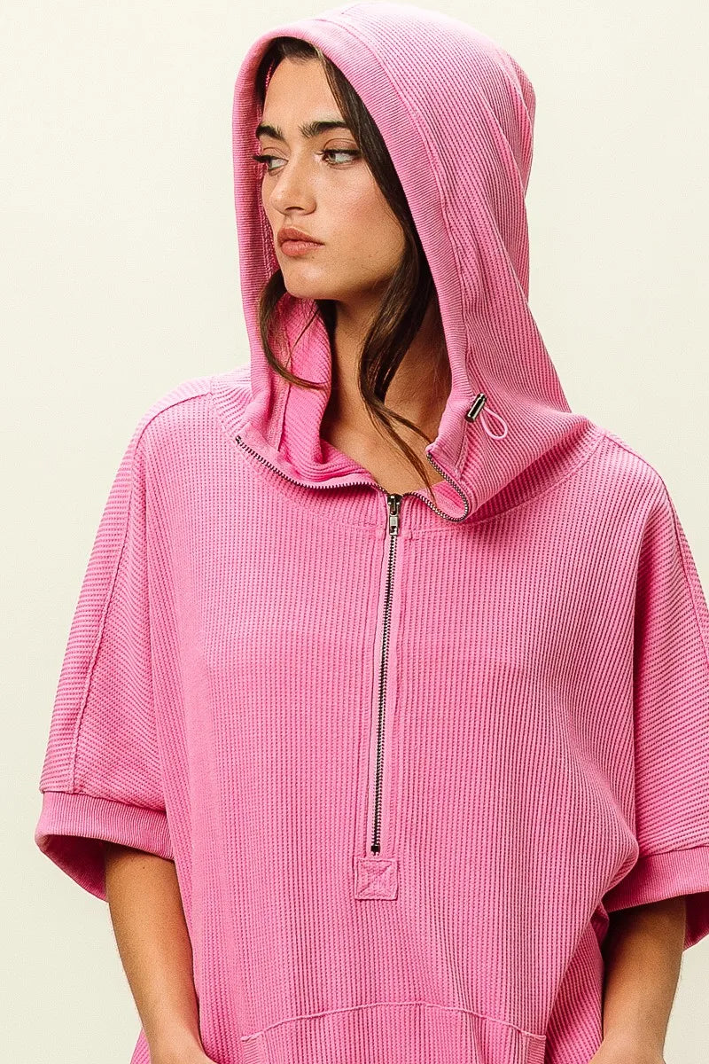 BiBi Vintage Washed Waffle Thermal Hoodie OutfitFlow