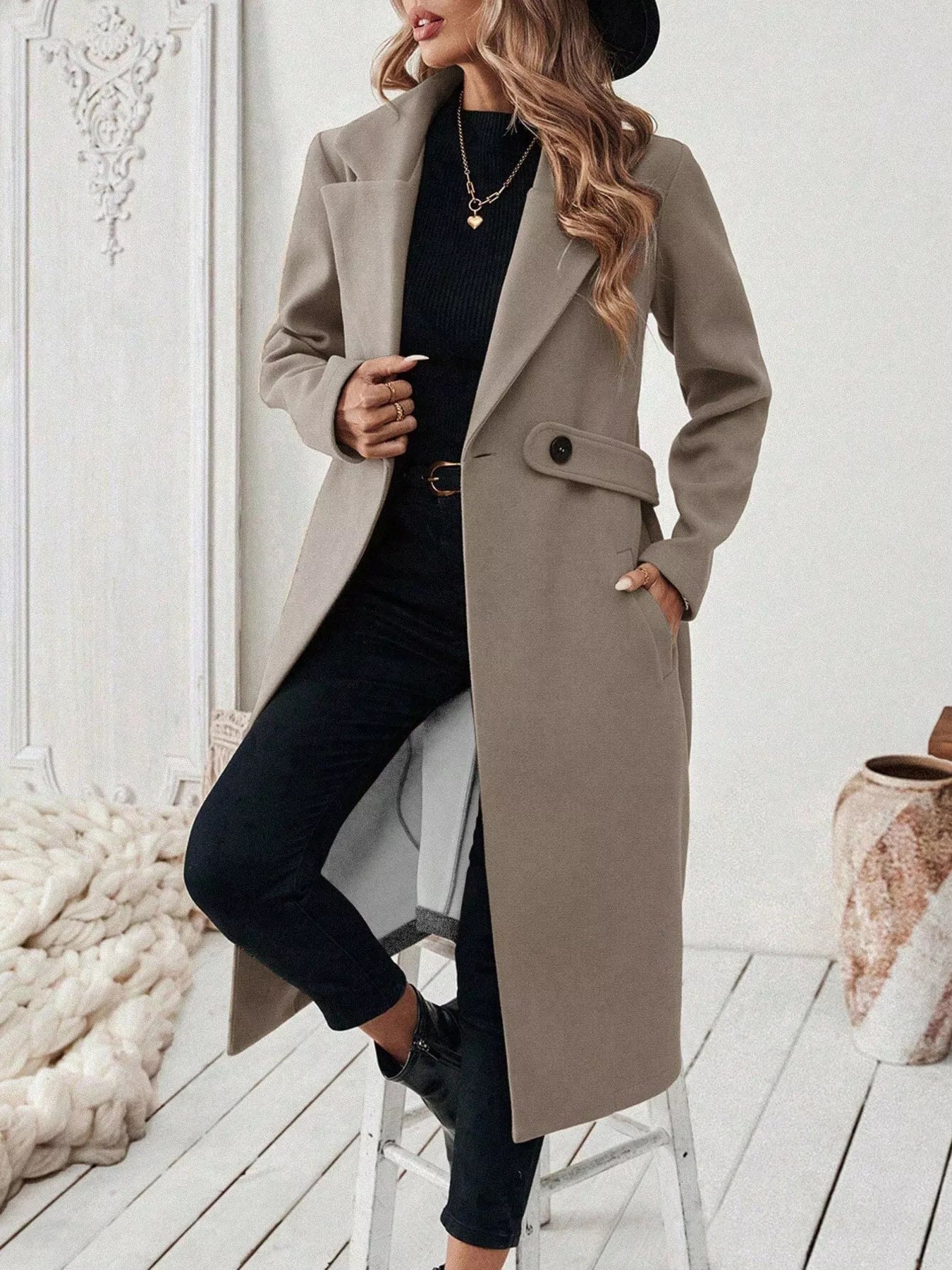 One Button Wool Blend Overcoat OutfitFlow