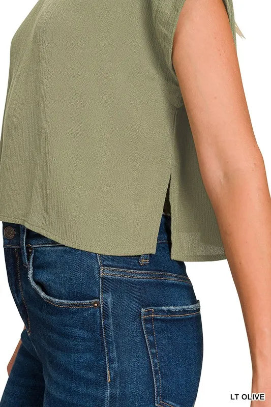 Zenana Woven Crinkle Gauze Crop Tee and Skirt Set OutfitFlow