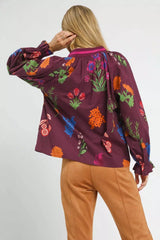 Umgee Floral Print Flounce Sleeve Blouse OutfitFlow