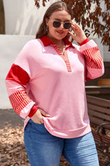 Outfit Flow - Plus Size Color Block Johnny Collar Long Sleeve Sweatshirt