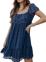 Swiss Dot Square Neck Mini Dress OutfitFlow