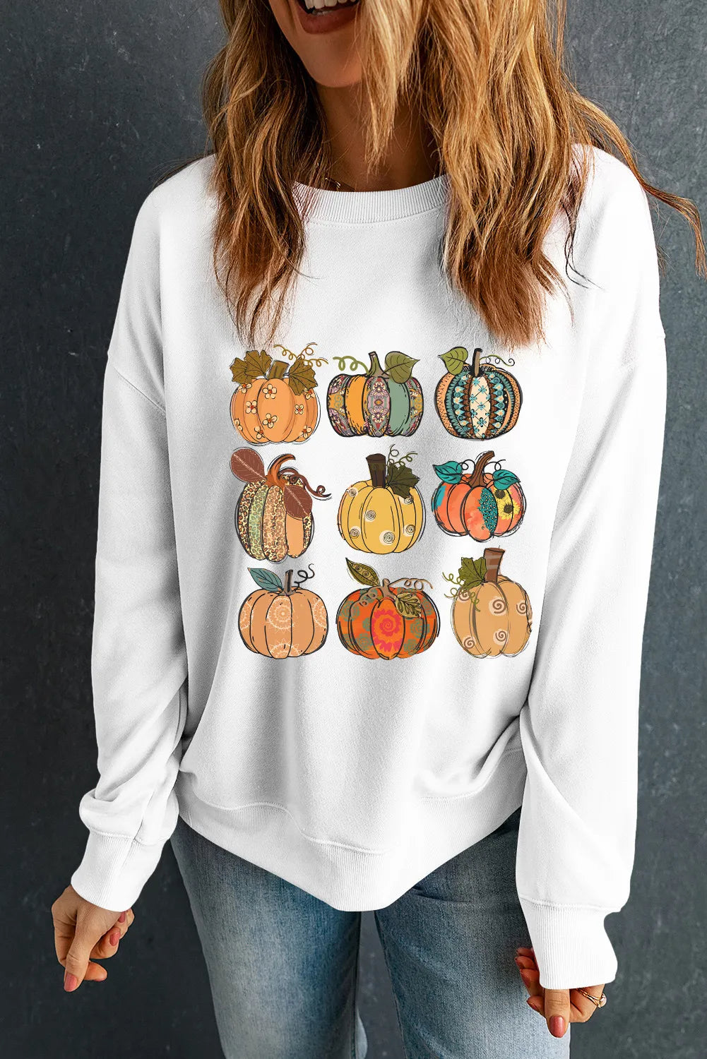 Outfit Flow - Pumpkin Graphic Long Sleeve Sweatshirt