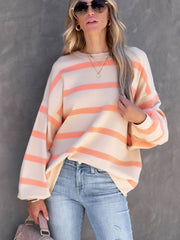 Outfit Flow - Striped Round Neck Long Sleeve Sweatshirt