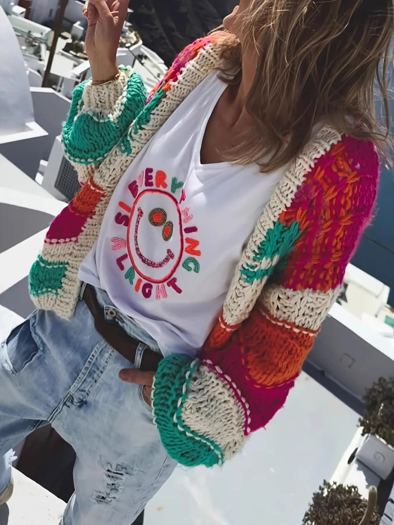 Color Block Open Front Cardigan OutfitFlow