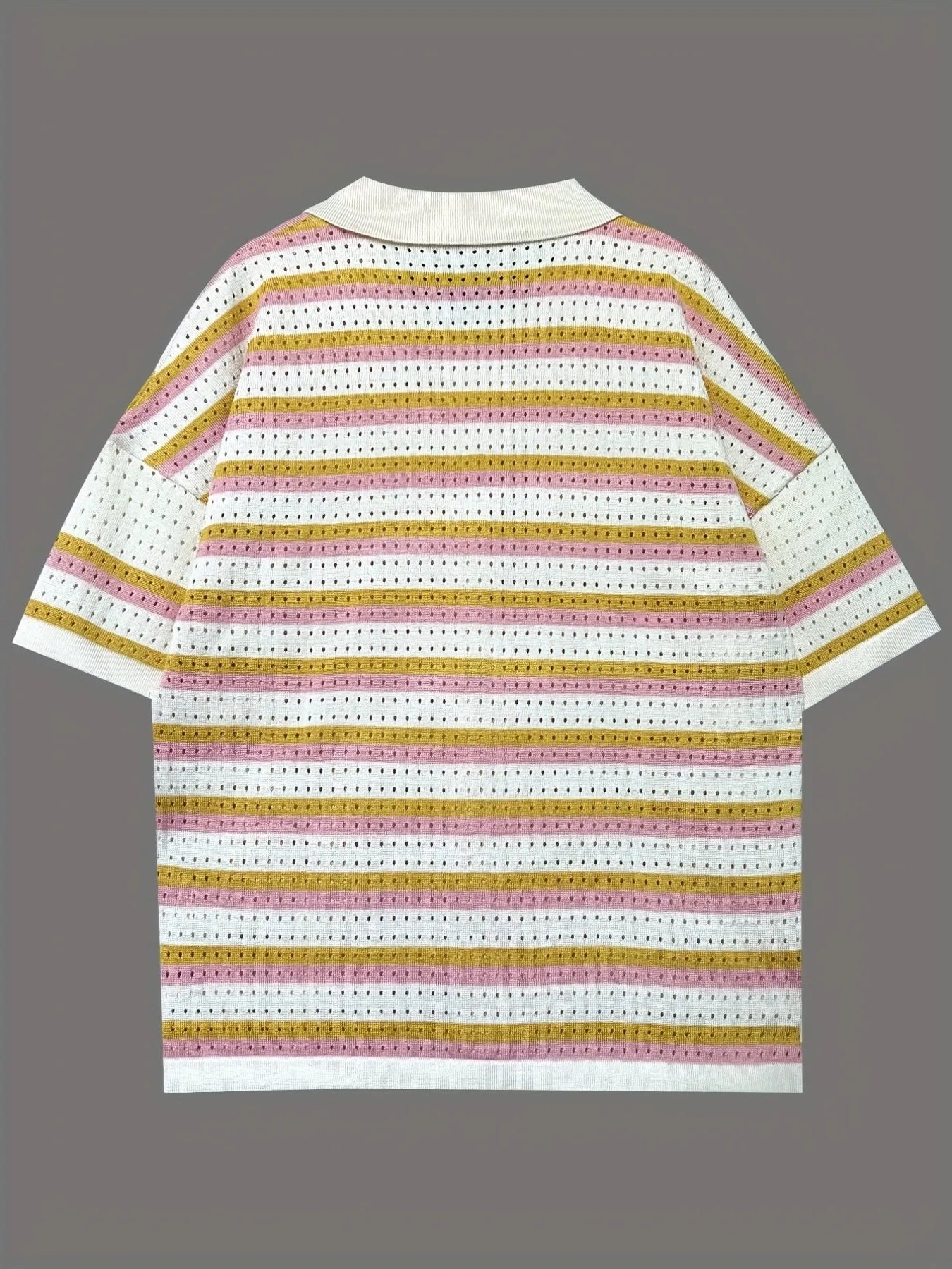 Colorful Striped Button Up Top and Shorts Sweater Set OutfitFlow