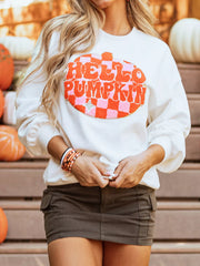 Halloween Pumpkin Patched Pattern Long Sleeve Sweatshirt OutfitFlow
