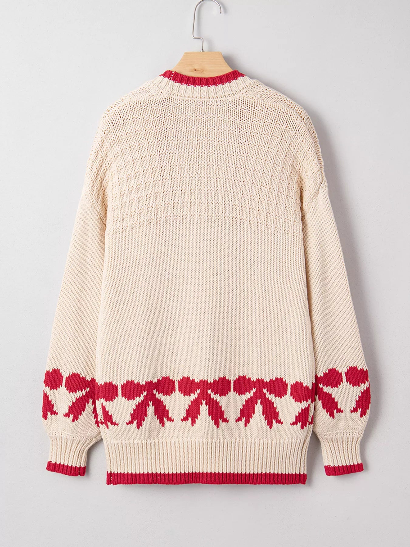 Bow Pattern Textured Open Front Baggy Cardigan OutfitFlow