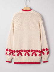 Bow Pattern Textured Open Front Baggy Cardigan OutfitFlow