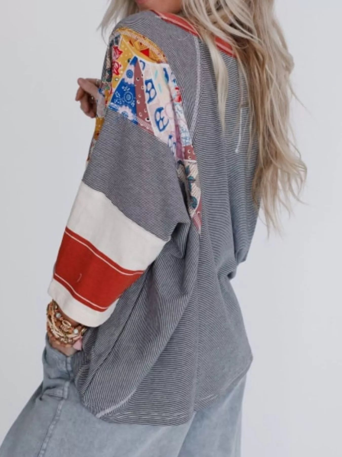 Striped Floral Long Sleeve T-Shirt OutfitFlow