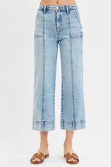 RISEN Full Size High Rise Crop Wide Front Seam Detailed Jeans Plus Size LIGHT OutfitFlow