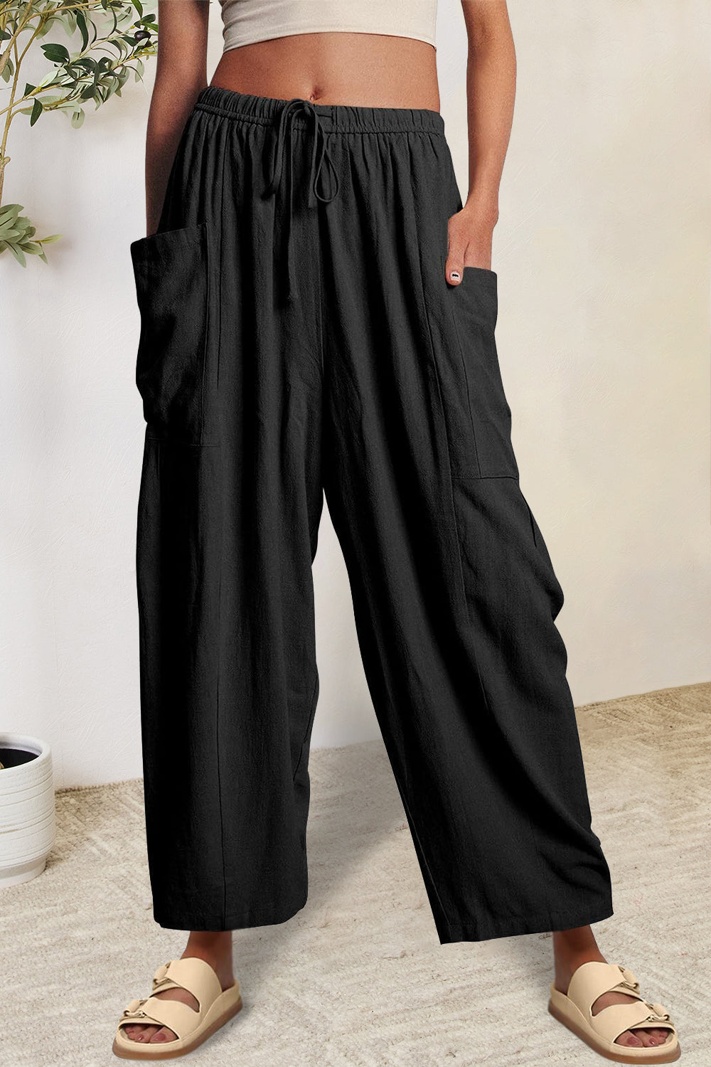 Outfit Flow - Full Size Pocketed Drawstring Wide Leg Pants