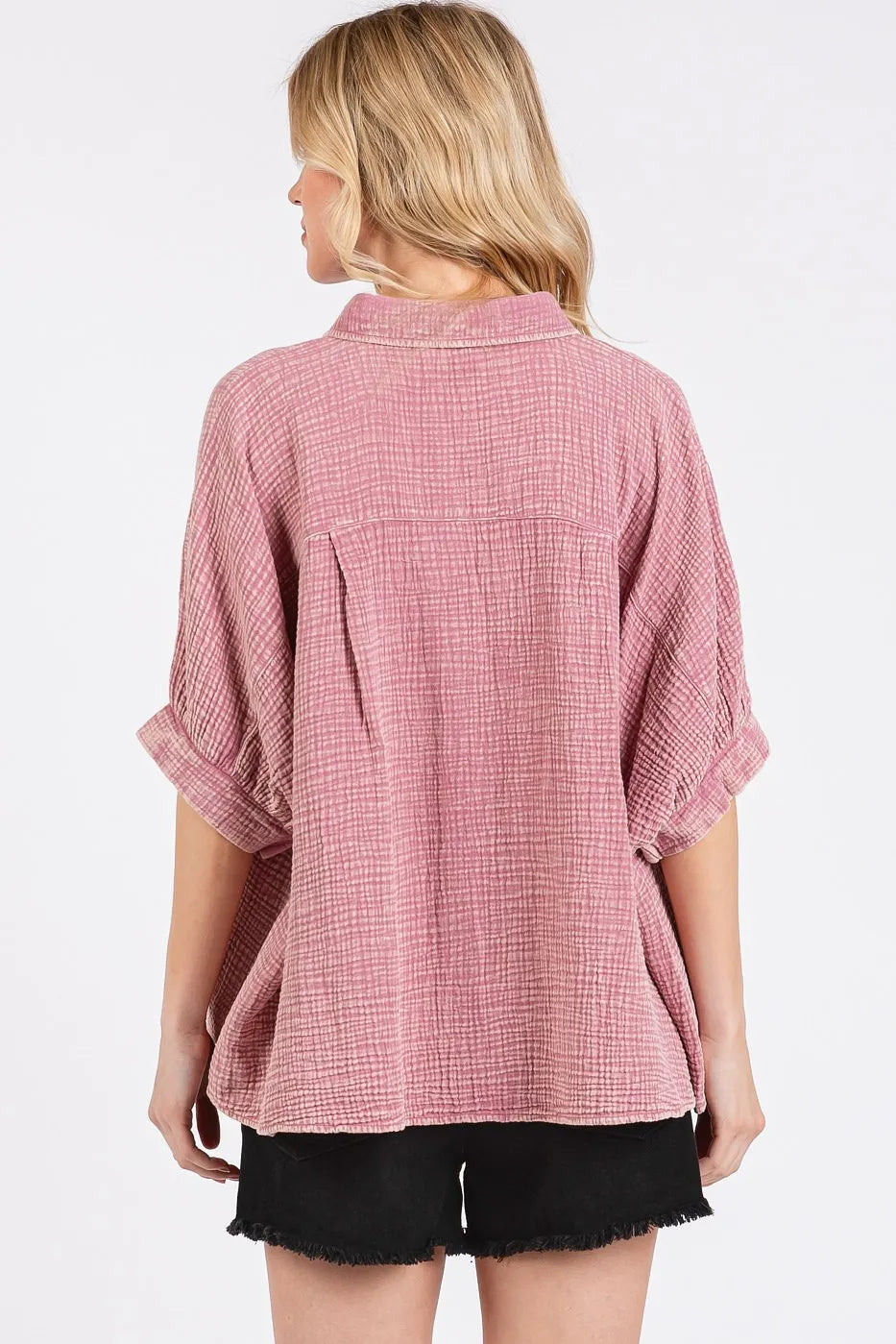 Mittoshop Mineral Wash Gauze Dolman Sleeve Button Down Shirt OutfitFlow