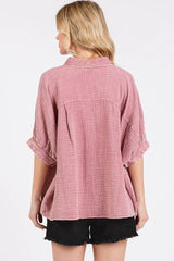 Mittoshop Mineral Wash Gauze Dolman Sleeve Button Down Shirt OutfitFlow