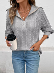 Cable Knit Half Zip Sweater Trendsi