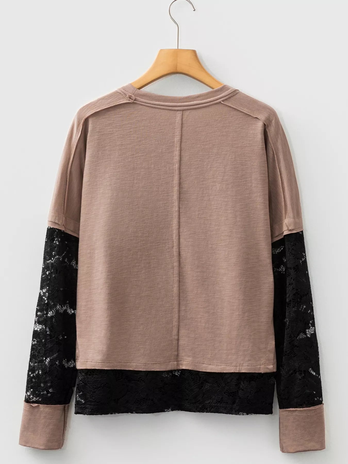 Sheer Lace Patchwork Casual Long Sleeve Tee OutfitFlow
