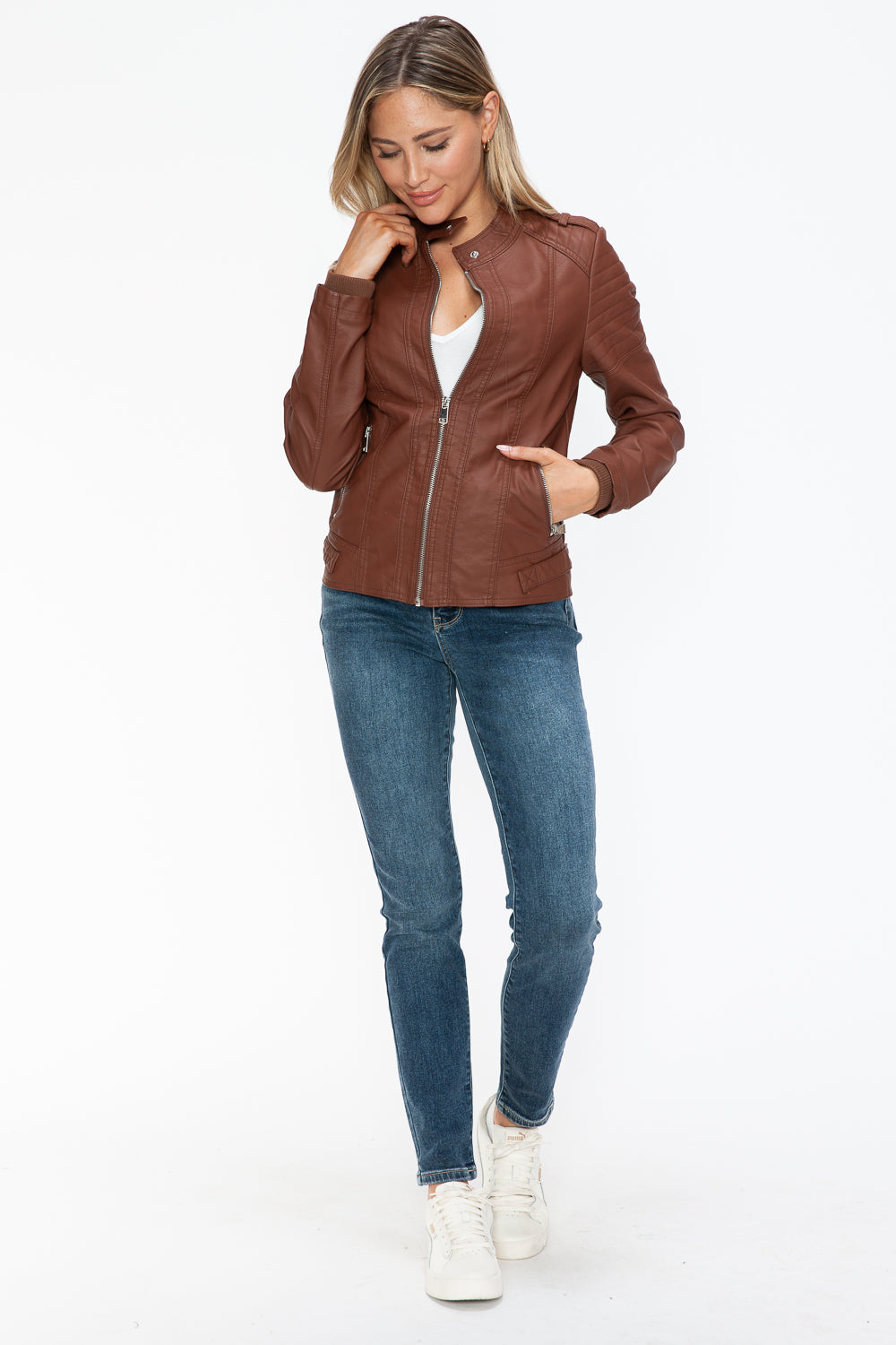 Outfit Flow - Snobbish PU Leather Biker Jacket with Side Zip Pockets