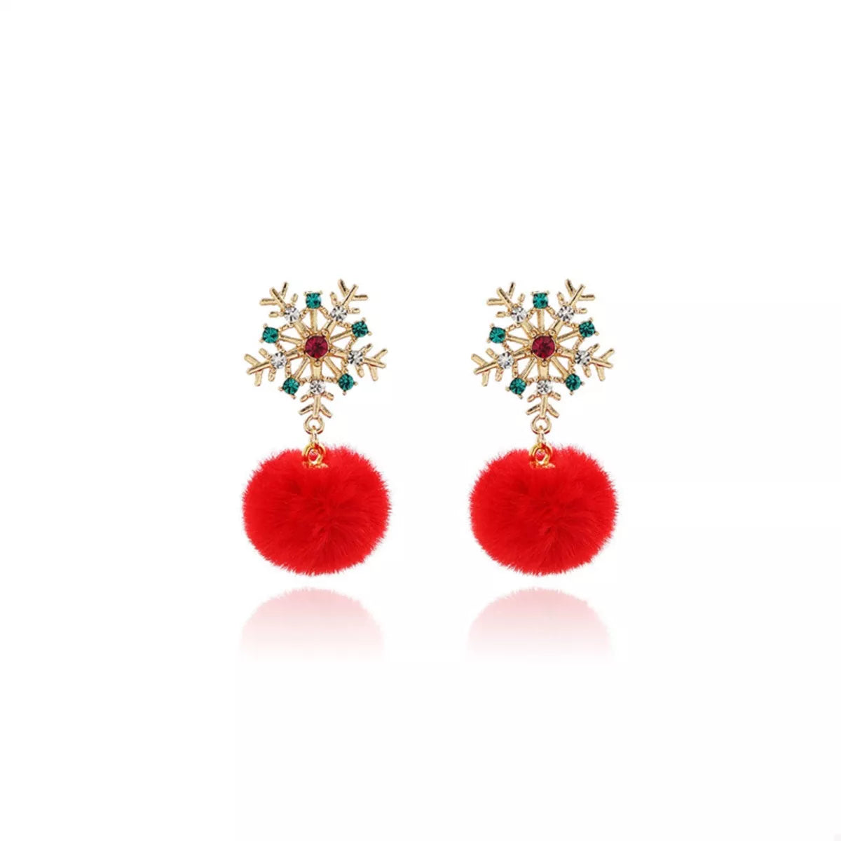 Christmas Snowflake Pom Pom Drop Earrings OutfitFlow