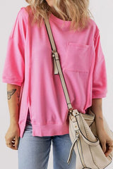 Exposed Seam Side Slit Round Neck Top OutfitFlow