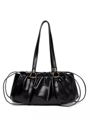 Ruched Leather Shoulder Bag Black onesize OutfitFlow