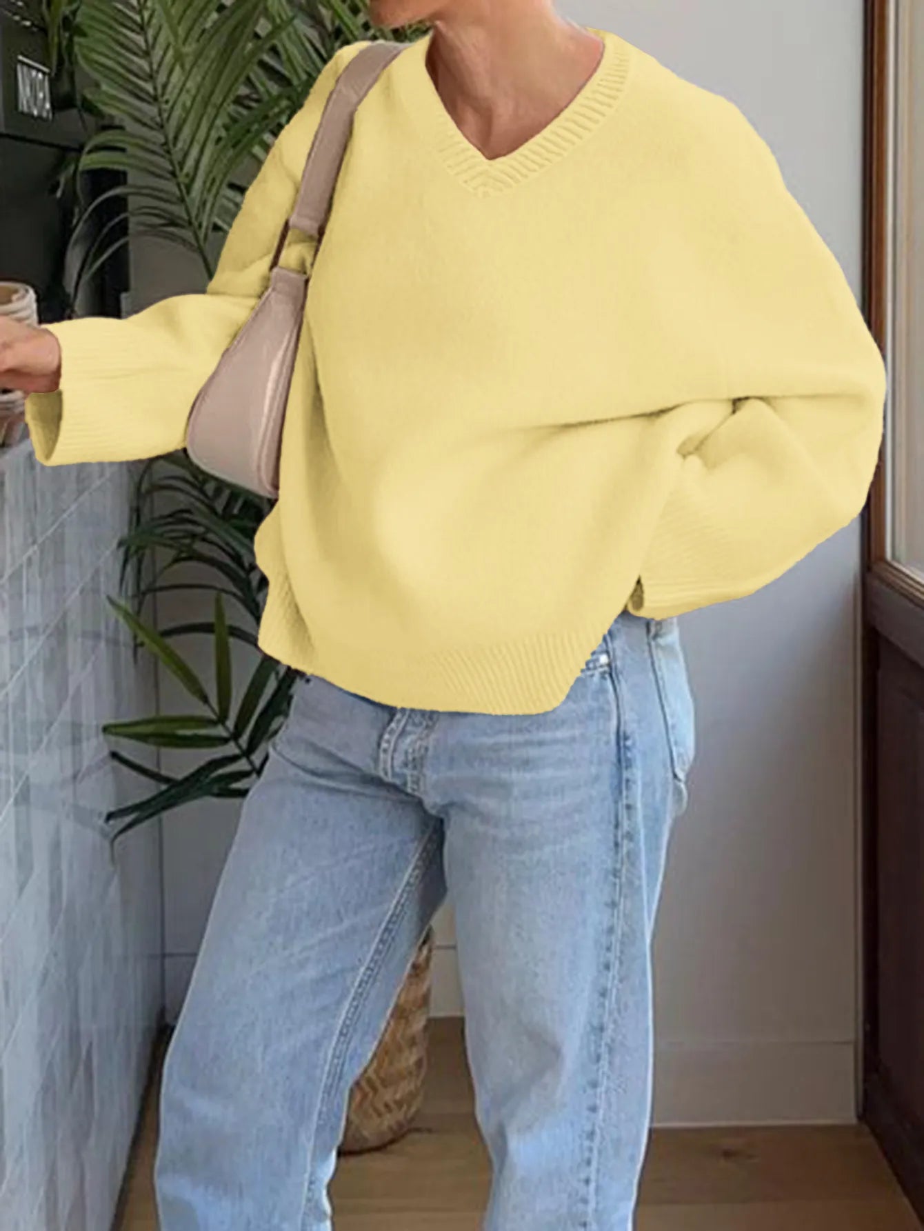 V-Neck Long Sleeve Sweater OutfitFlow