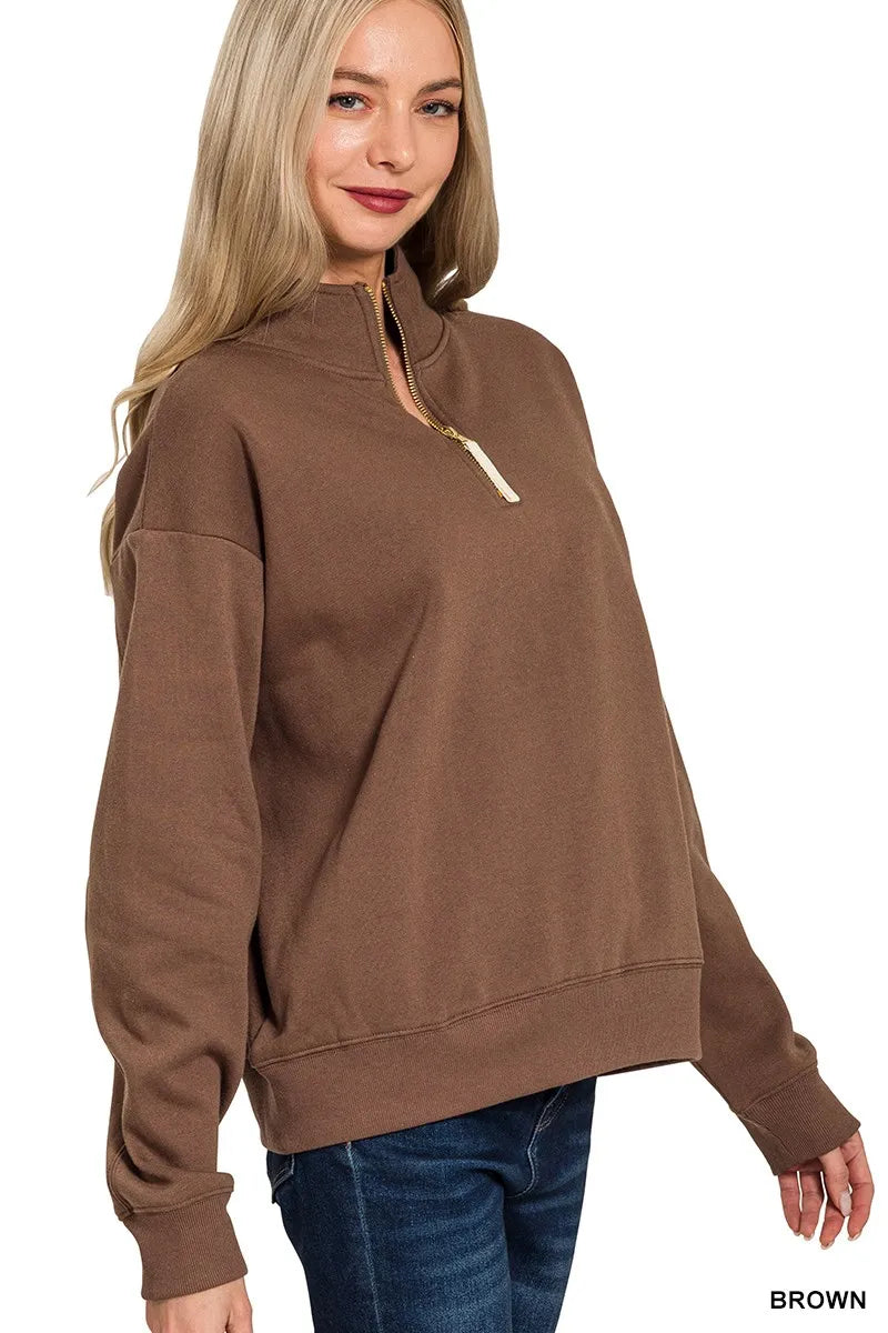 Zenana Fleece Half Zip Sweatshirt OutfitFlow