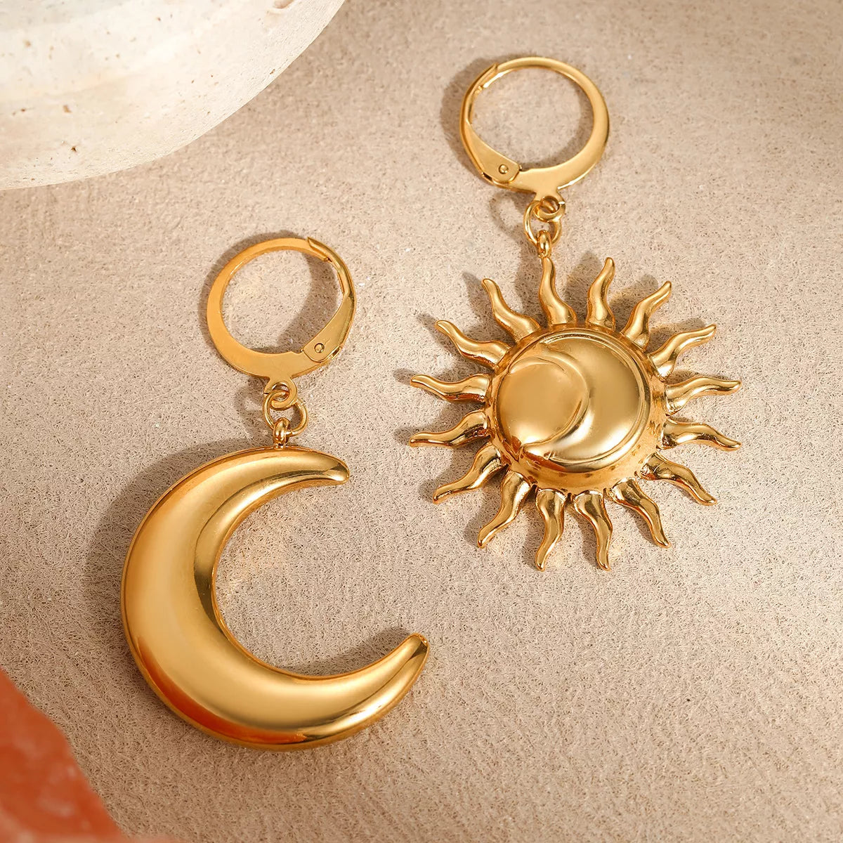 18K Gold-Plated Asymmetrical Sun & Moon Earrings OutfitFlow