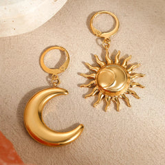 18K Gold-Plated Asymmetrical Sun & Moon Earrings OutfitFlow