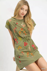 Umgee Embroidered Floral Mini Dress with Waist Tie OutfitFlow