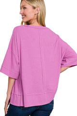 Zenana Ribbed Boat Neck 3/4 Sleeve Top OutfitFlow