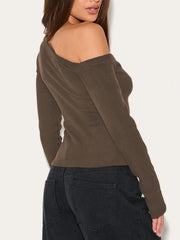 Asymmetrical Neck Button Up Cardigan OutfitFlow