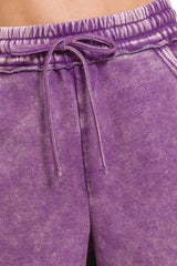Zenana Acid Wash Fleece Drawstring Shorts With Pockets OutfitFlow