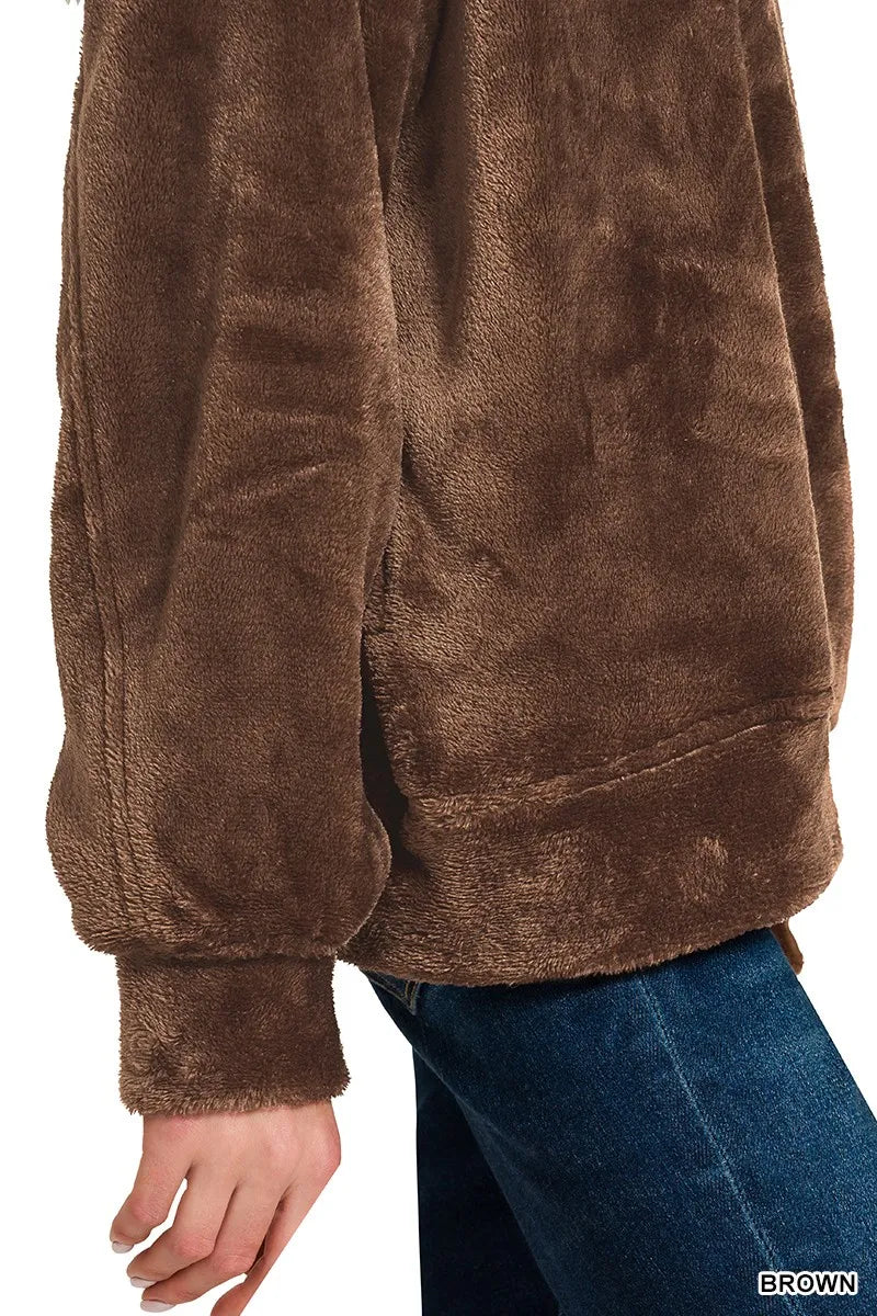 Zenana Faux Fur Half Zip Pocket Pullover OutfitFlow