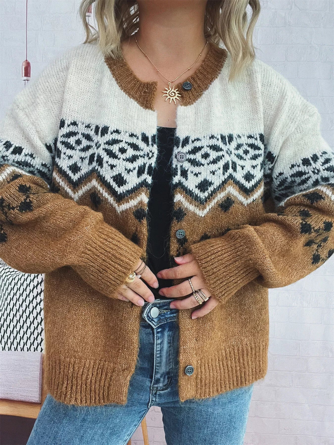 Christmas Button Up Drop Shoulder Cardigan OutfitFlow