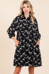 Mittoshop Zebra Print Button Down Shirt Mini Dress OutfitFlow