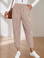 Corduroy Elastic Waist Cropped Pants Khaki Trendsi
