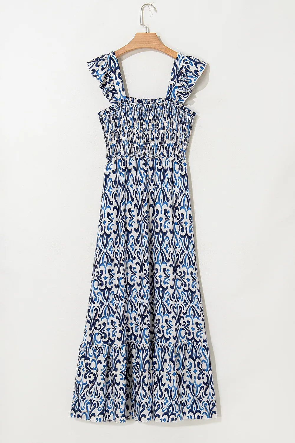 Smocked Printed Square Neck Dress OutfitFlow