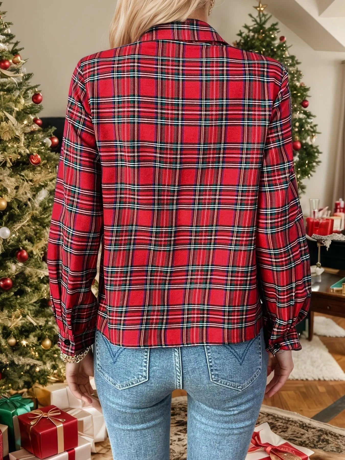 Plaid Long Sleeve Button-Down Shirt OutfitFlow