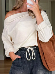 One Shoulder Long Sleeve Top Cream Trendsi