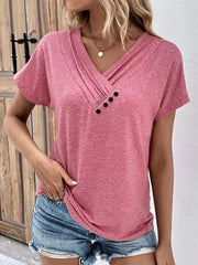 Decor Button Short Sleeve T-Shirt OutfitFlow