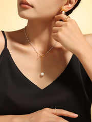 Outfit Flow - Stainless Steel Bow Pendant Necklace with Pearls