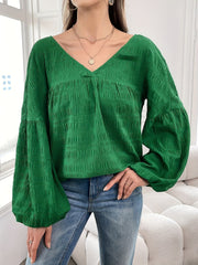 Outfit Flow - Plus Size Texture V-Neck Long Sleeve Top