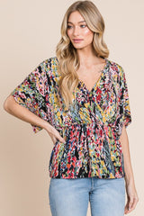 BOMBOM Printed Surplice Peplum Blouse