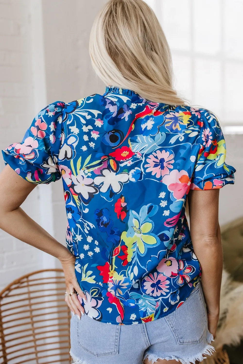 Floral Print Ruffle Sleeve Loose Blouse OutfitFlow