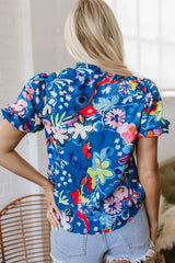 Floral Print Ruffle Sleeve Loose Blouse OutfitFlow